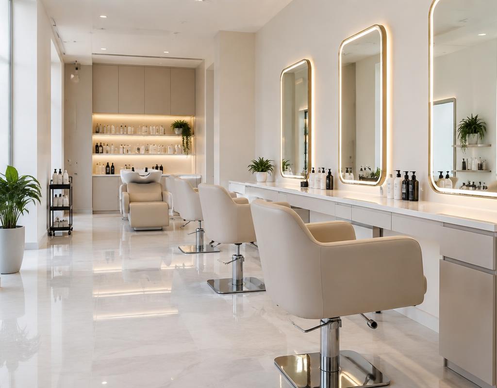 Clean minimalist beauty salon interior with tidy treatment chairs